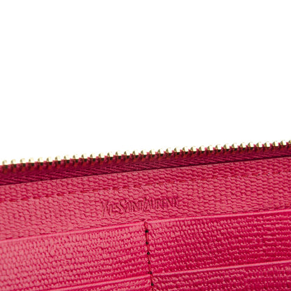 Saint Laurent Calfskin Textured ChYc Zip Around Wallet Fuchsia 6 of 6
