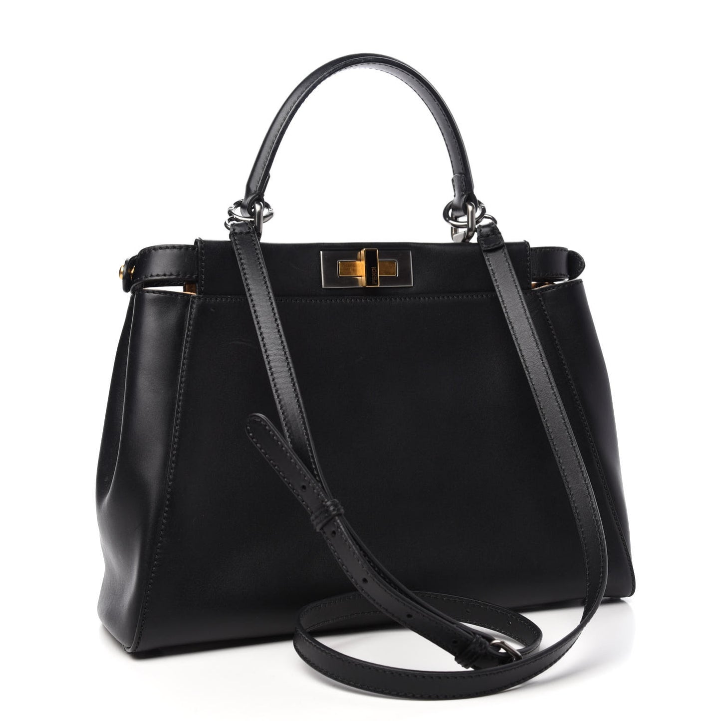 Calfskin Calf Hair Leopard Print Medium Peekaboo Iconic Satchel Black