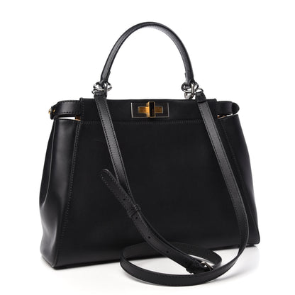 Fendi Calfskin Calf Hair Leopard Print Medium Peekaboo Iconic Satchel Black 3 of 11