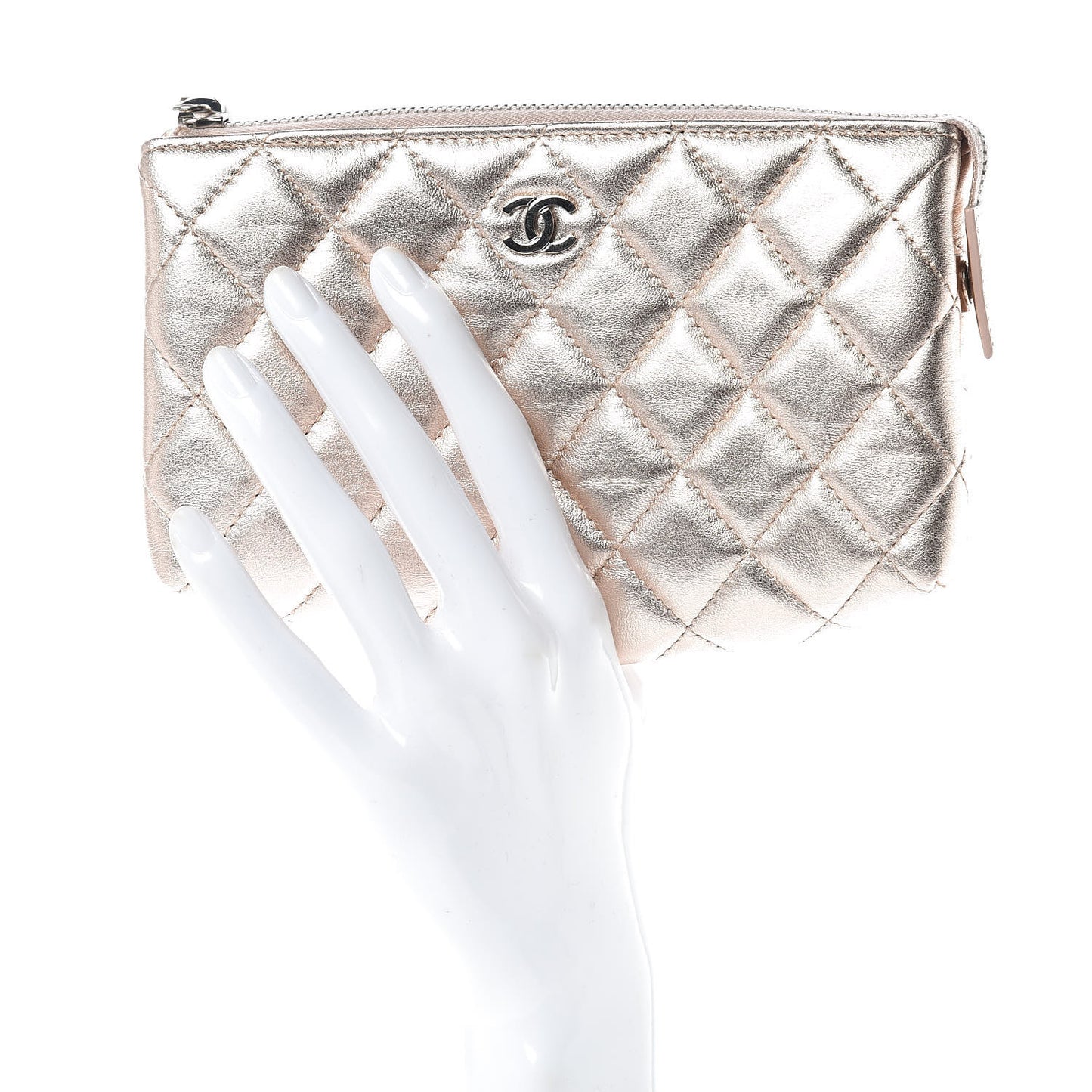 Metallic Lambskin Quilted Cosmetic Pouch Light Pink