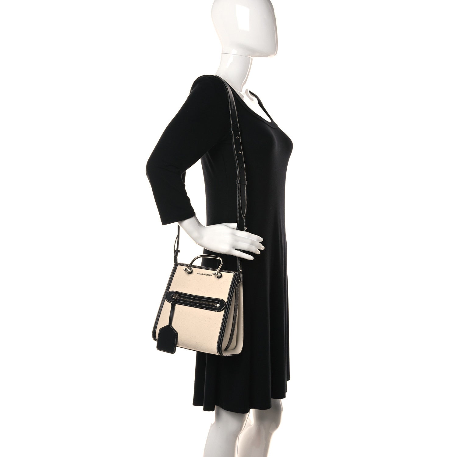 Alexander McQueen Canvas The Short Story Crossbody Beige Black 2 of 12