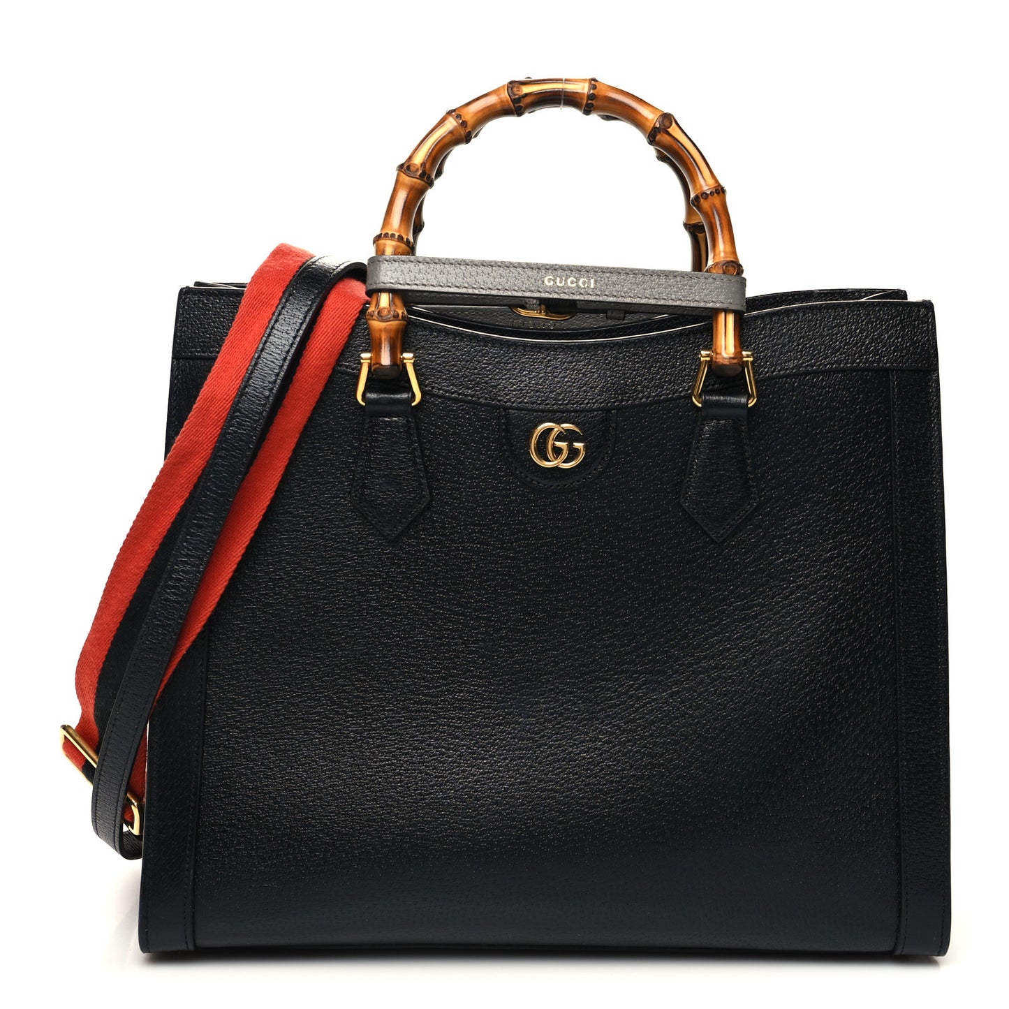 Textured Dollar Calfskin Web Medium Diana Tote Bag Black Dusty Grey