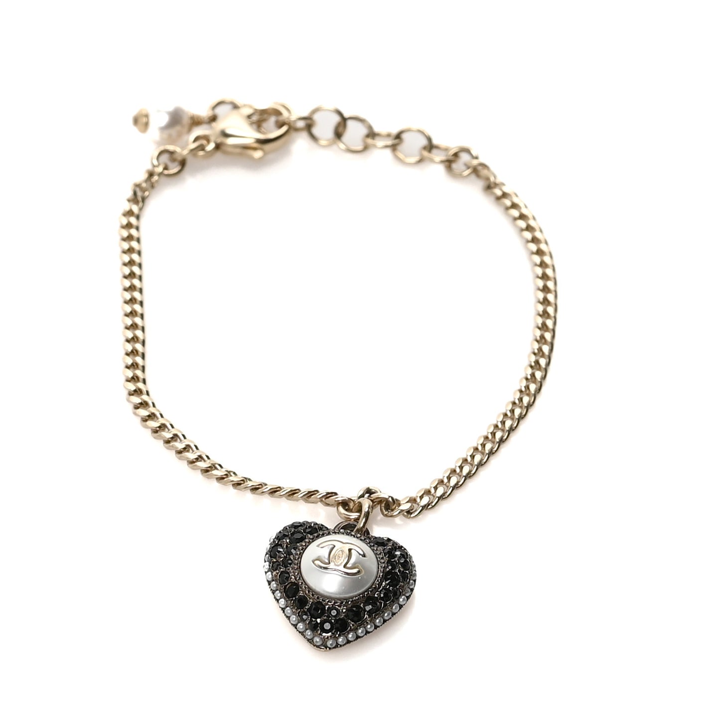 Crystal Pearl Chain Heart Bracelet Gold Black