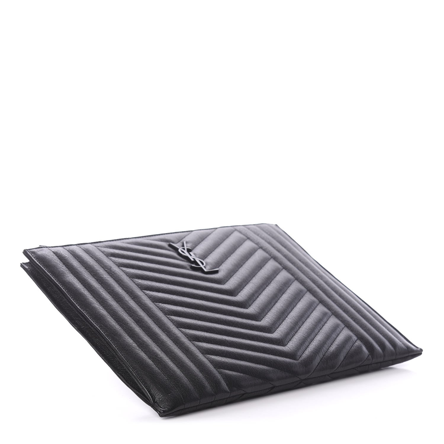 Saint Laurent Calfskin Matelasse Chevron Monogram Pouch Black 3 of 5
