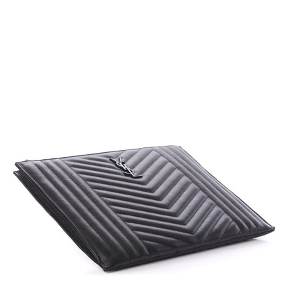 Saint Laurent Calfskin Matelasse Chevron Monogram Pouch Black 3 of 5