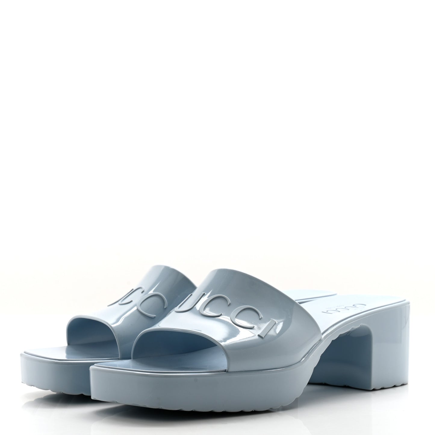 Rubber Gucci Logo Womens Platform 20/60mm Slide Sandals Porcelain Light Blue