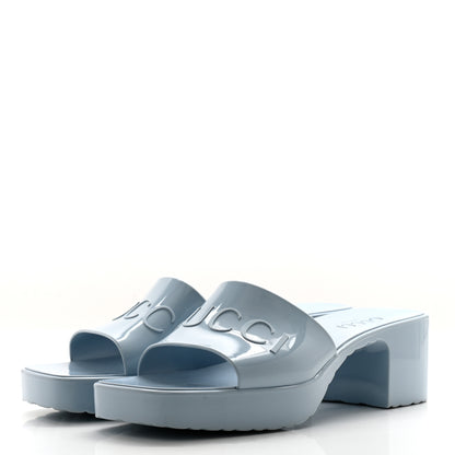 Gucci Rubber Gucci Logo Womens Platform 20/60mm Slide Sandals Porcelain Light Blue 3 of 12