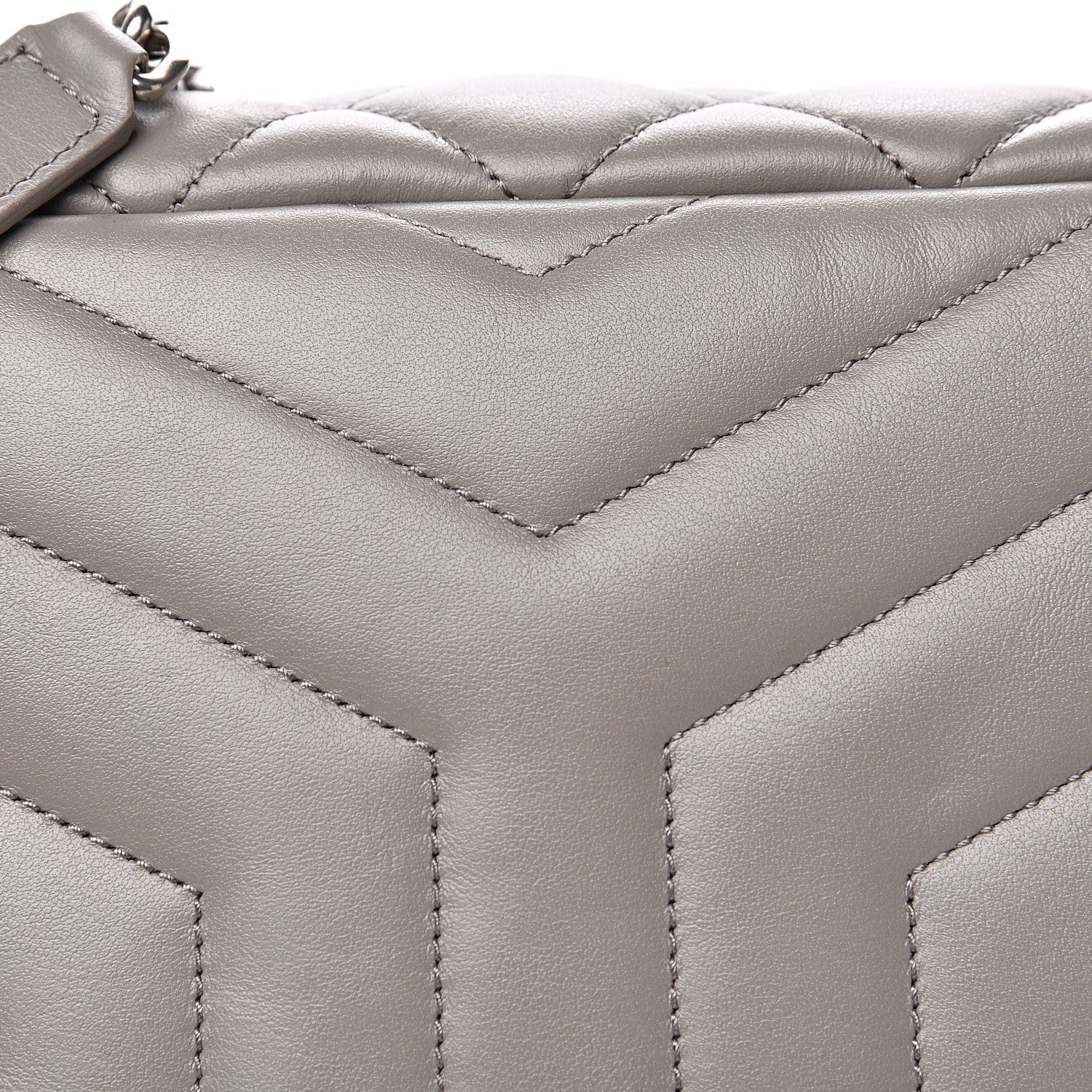 Saint Laurent Calfskin Y Quilted Monogram Small Loulou Bowling Bag Light Gray 9 of 10
