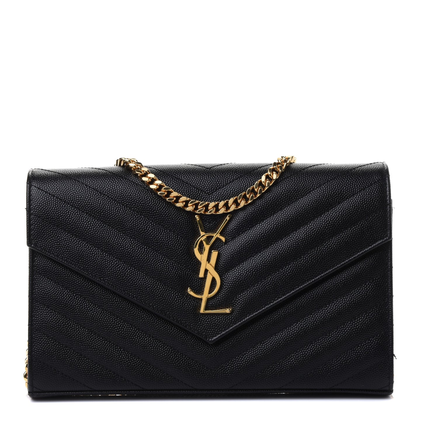 Grain De Poudre Matelasse Chevron Monogram Chain Wallet Black