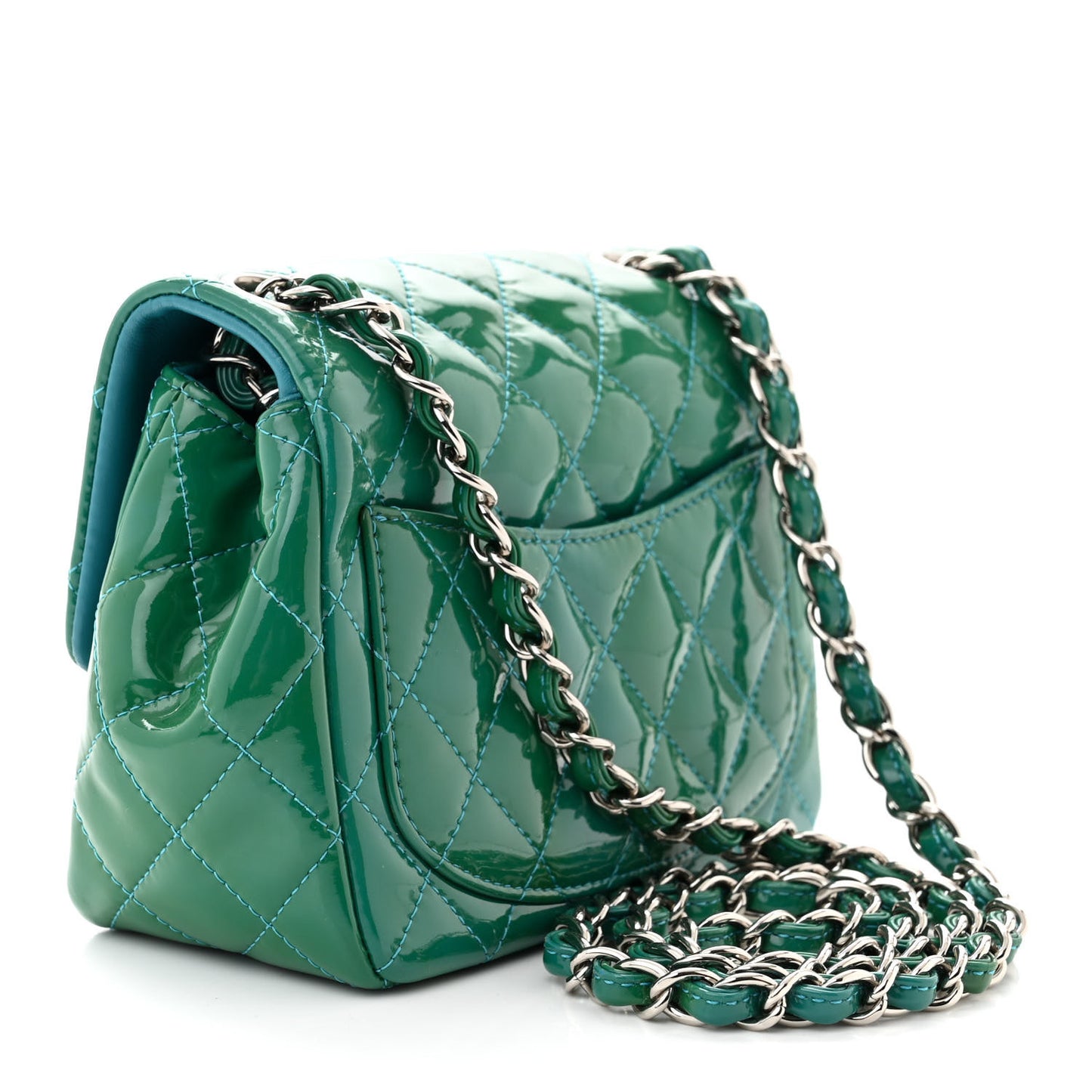 Patent Quilted Mini Square Flap Blue