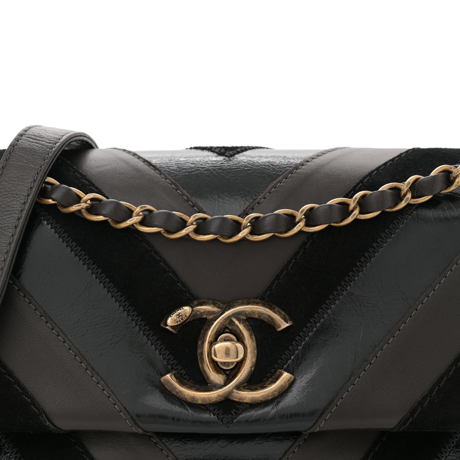 Chanel Suede Lambskin Glazed Calfskin Lady Vintage Chevron Flap Black Brown 8 of 10
