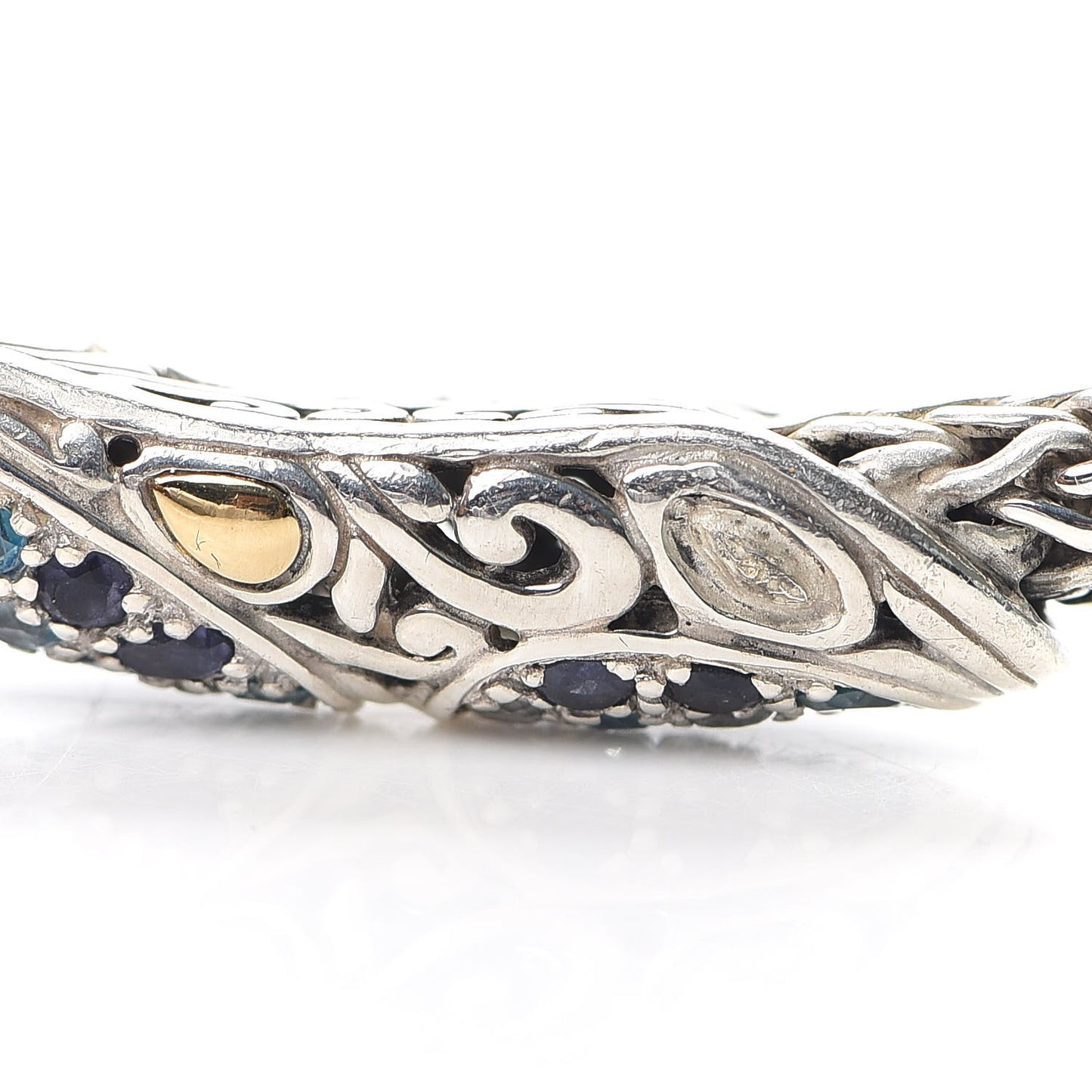 Sterling Silver Blue Topaz Amethyst Quartz Classic Chain Bracelet
