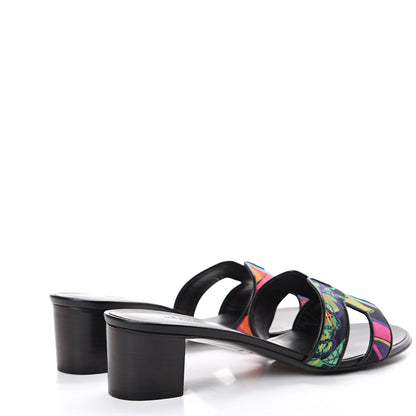 Hermes Cotton Canvas Tropical Modernisme Oasis Sandals 40 Black 4 of 11