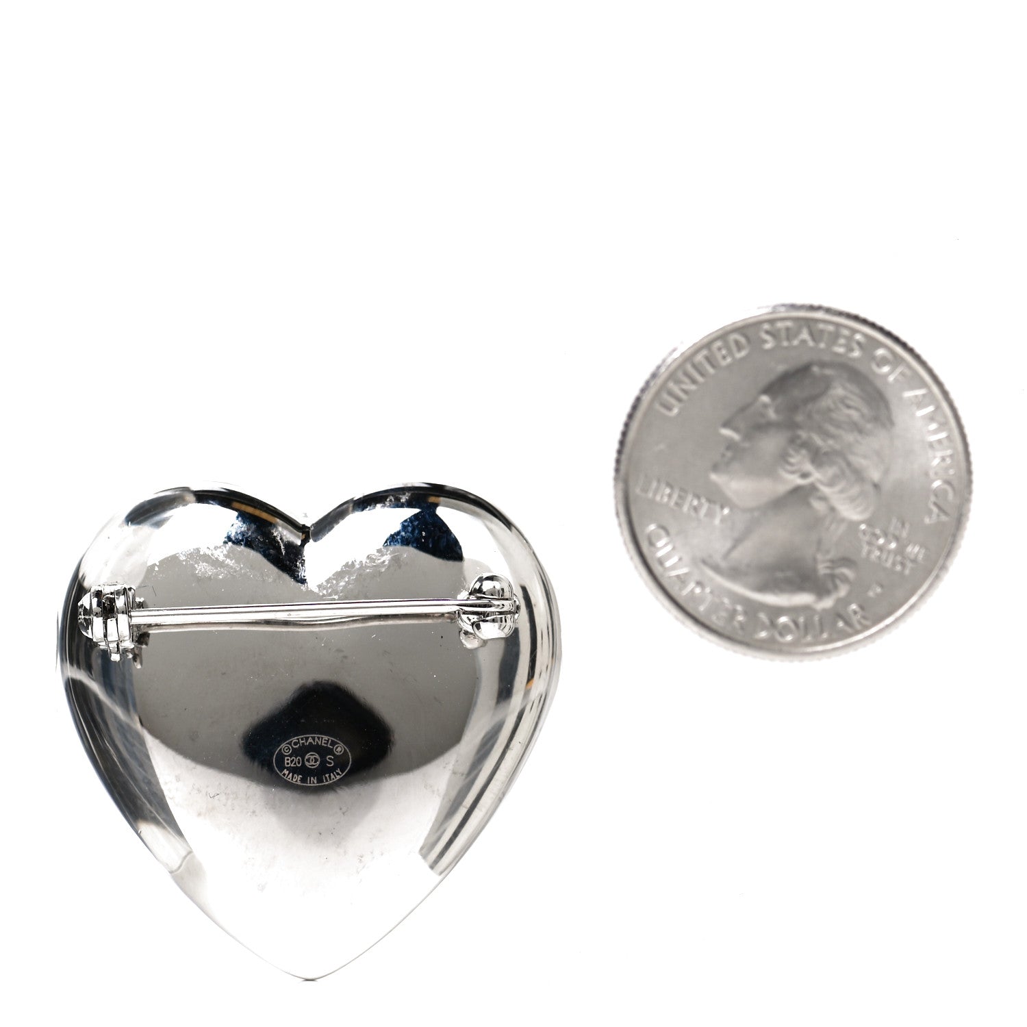 Chanel Crystal CC Heart Brooch Silver Gold 2 of 3