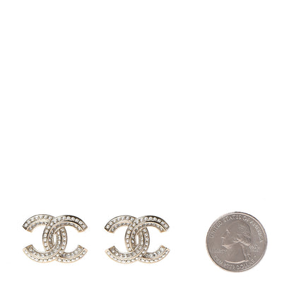 Chanel Pearl Crystal CC Earrings Gold 2 of 5