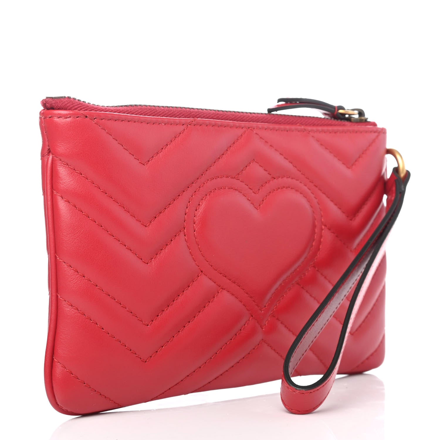 Gucci Calfskin Matelasse GG Marmont Wrist Wallet Hibiscus Red 2 of 4