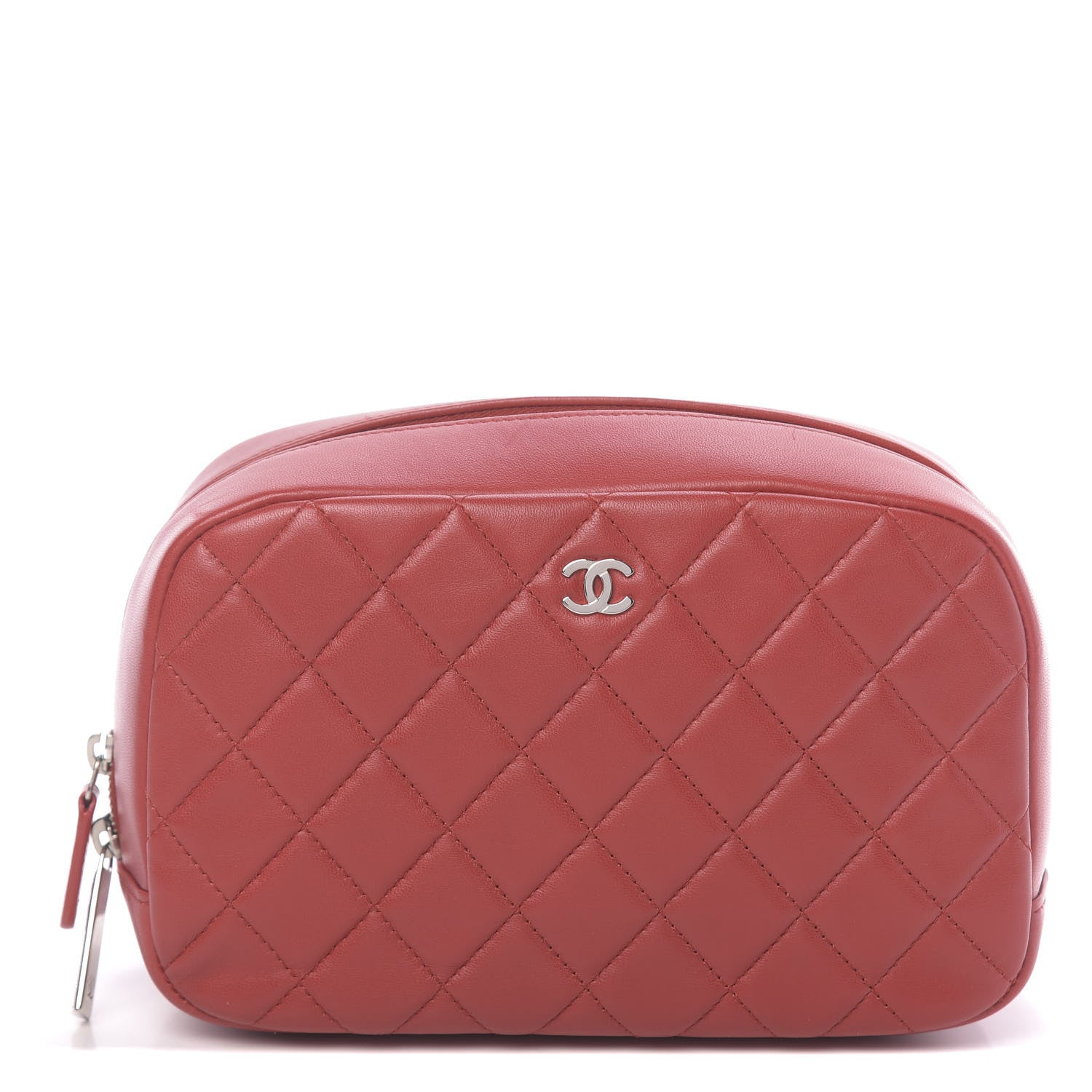 Chanel Lambskin Quilted Medium Curvy Pouch Cosmetic Case Red 1 of 9