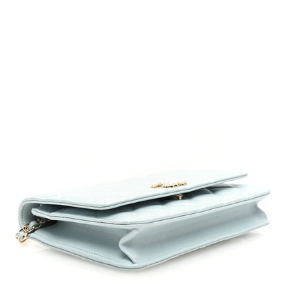 Chanel Lambskin Quilted Pearl CC Wallet on Chain WOC Light Blue 4 of 11