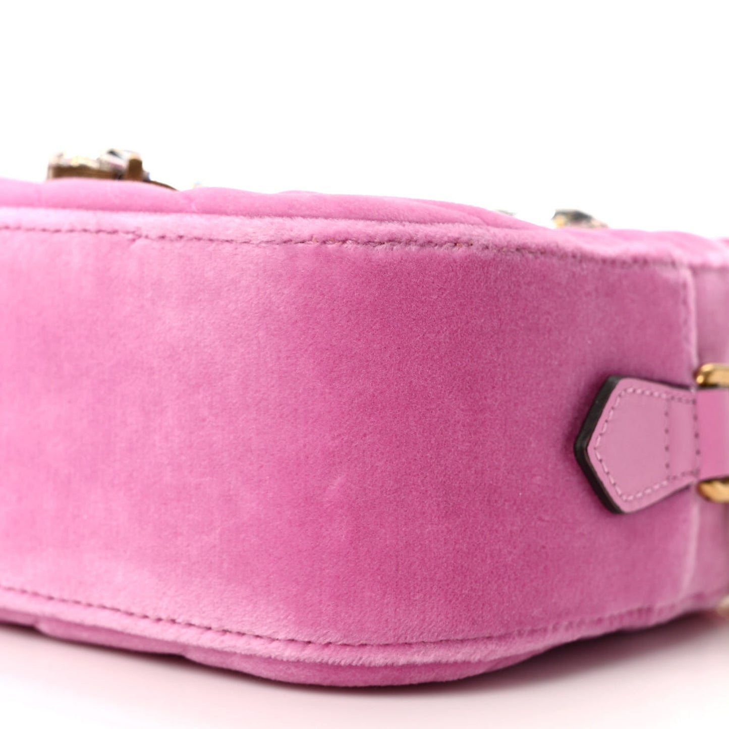 Velvet Matelasse Marquise Crystals Mini GG Marmont Chain Shoulder Bag Malva