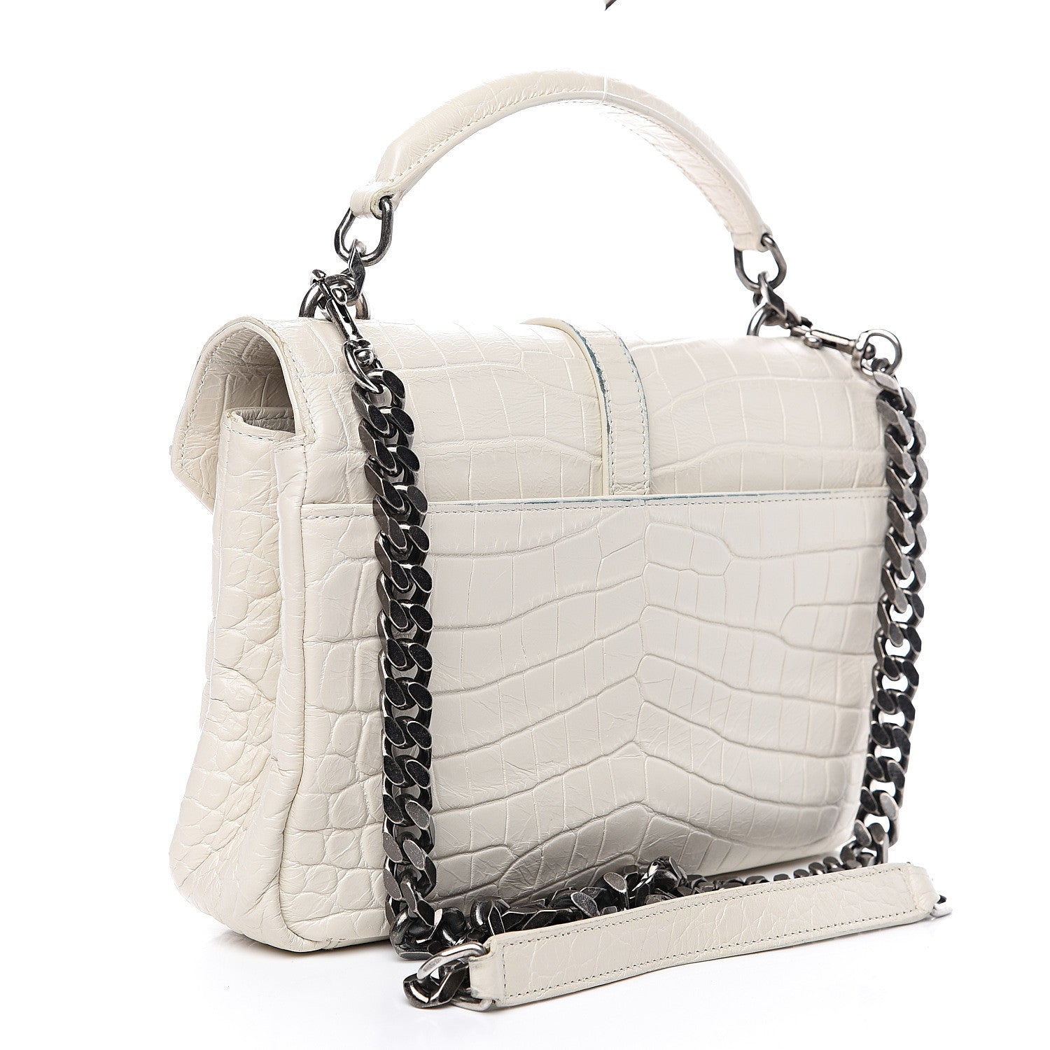 Saint Laurent Calfskin Crocodile Embossed Medium College Monogram Satchel Dove White 2 of 17