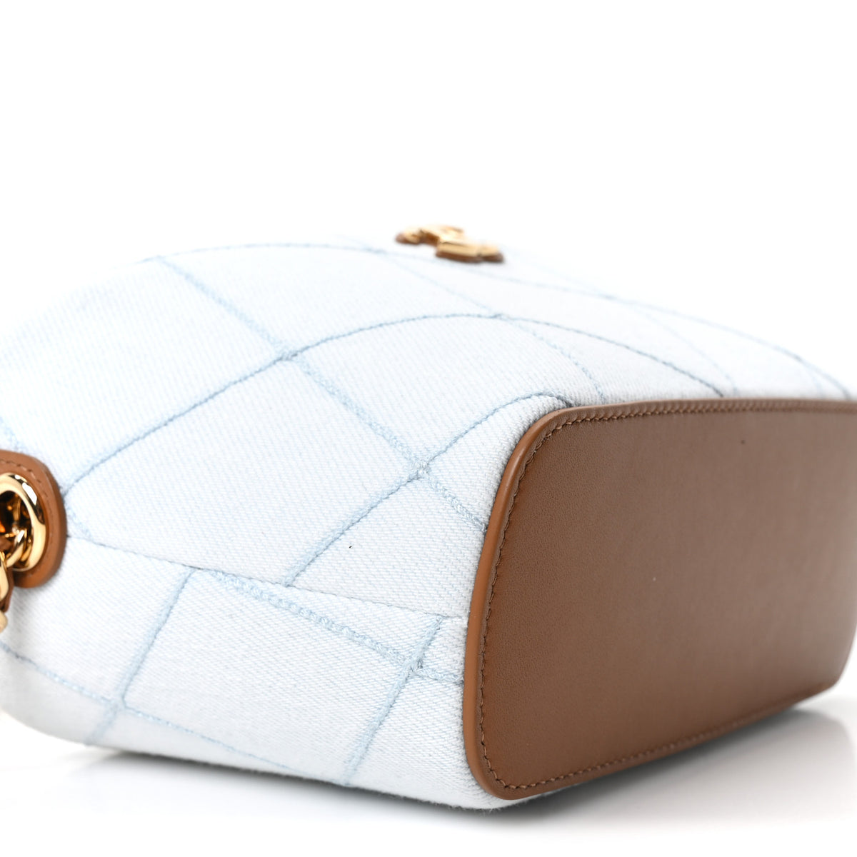 Chanel Denim Calfskin Quilted Coco Beach Top Handle Long Vanity Blue Brown 16 of 19