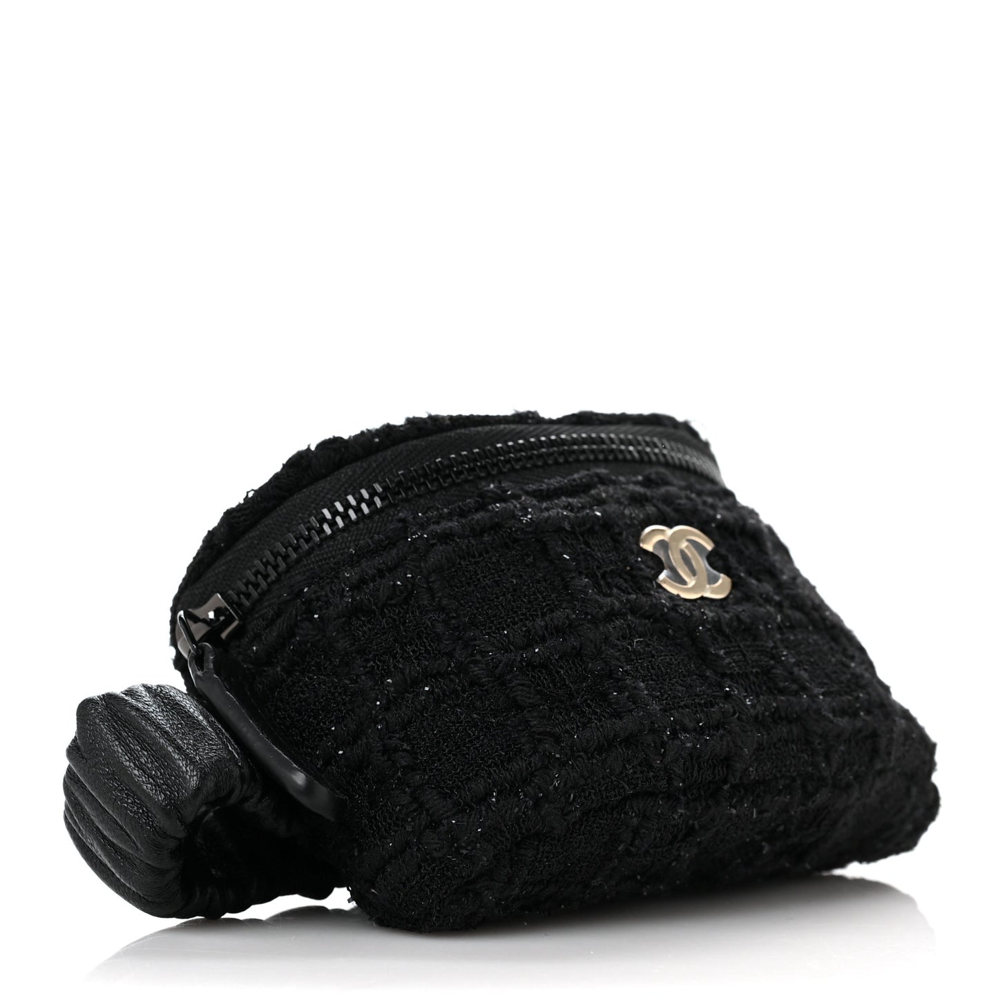 Tweed Lambskin Quilted Arm Coin Purse Black