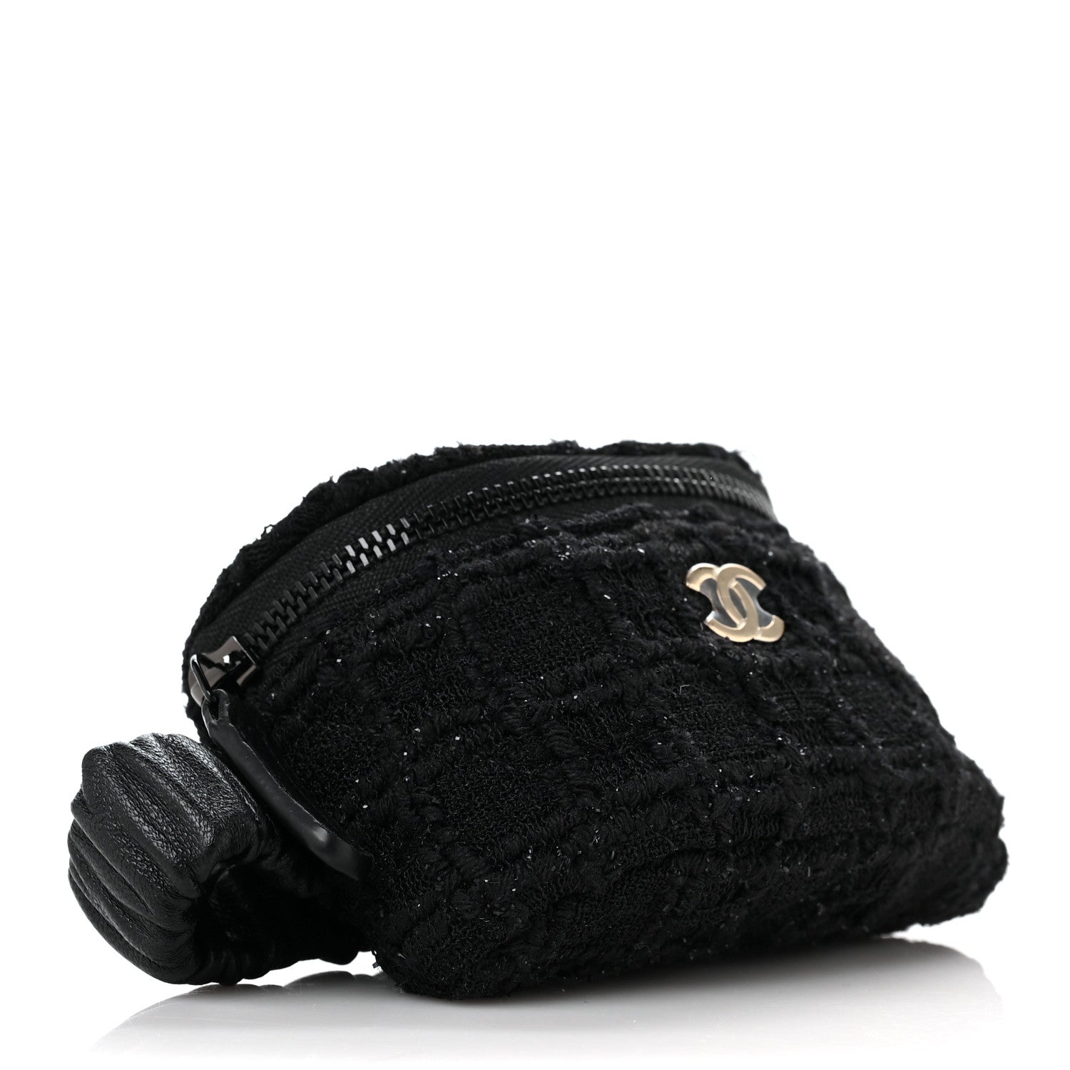 Chanel Tweed Lambskin Quilted Arm Coin Purse Black 4 of 9