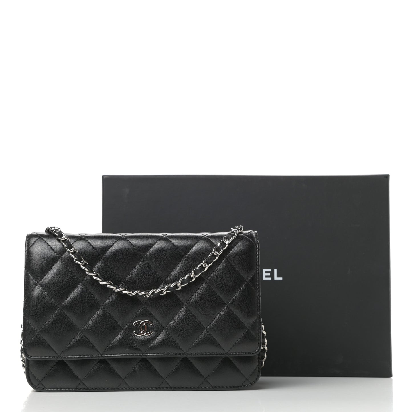 Lambskin Quilted Wallet On Chain WOC Black