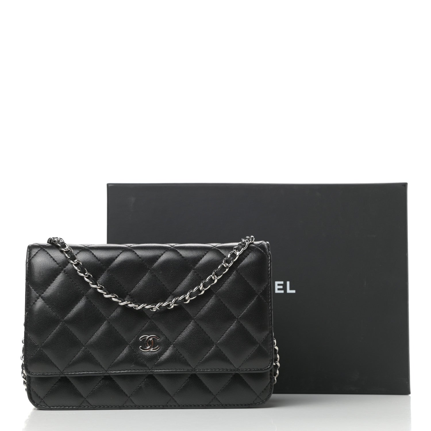 Chanel Lambskin Quilted Wallet On Chain WOC Black 12 of 12