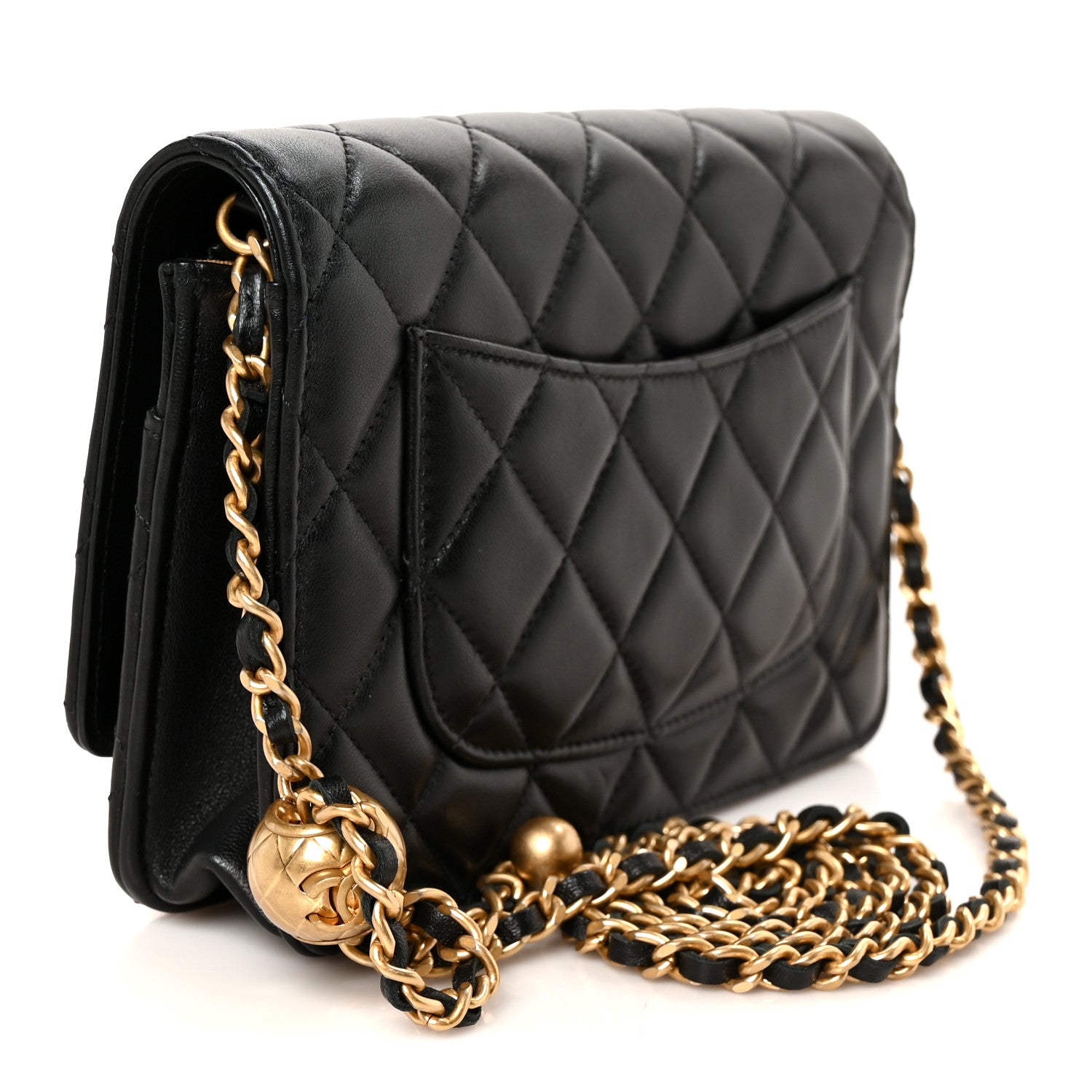 Chanel Lambskin Quilted CC Pearl Crush Wallet on Chain WOC Black 3 of 11