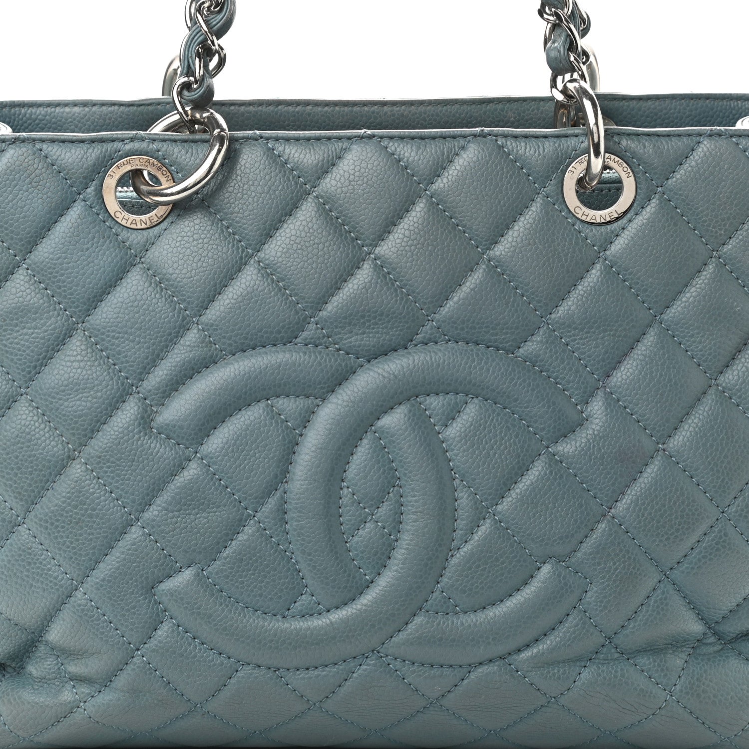 Chanel Caviar Quilted Grand Shopping Tote GST Blue 7 of 14