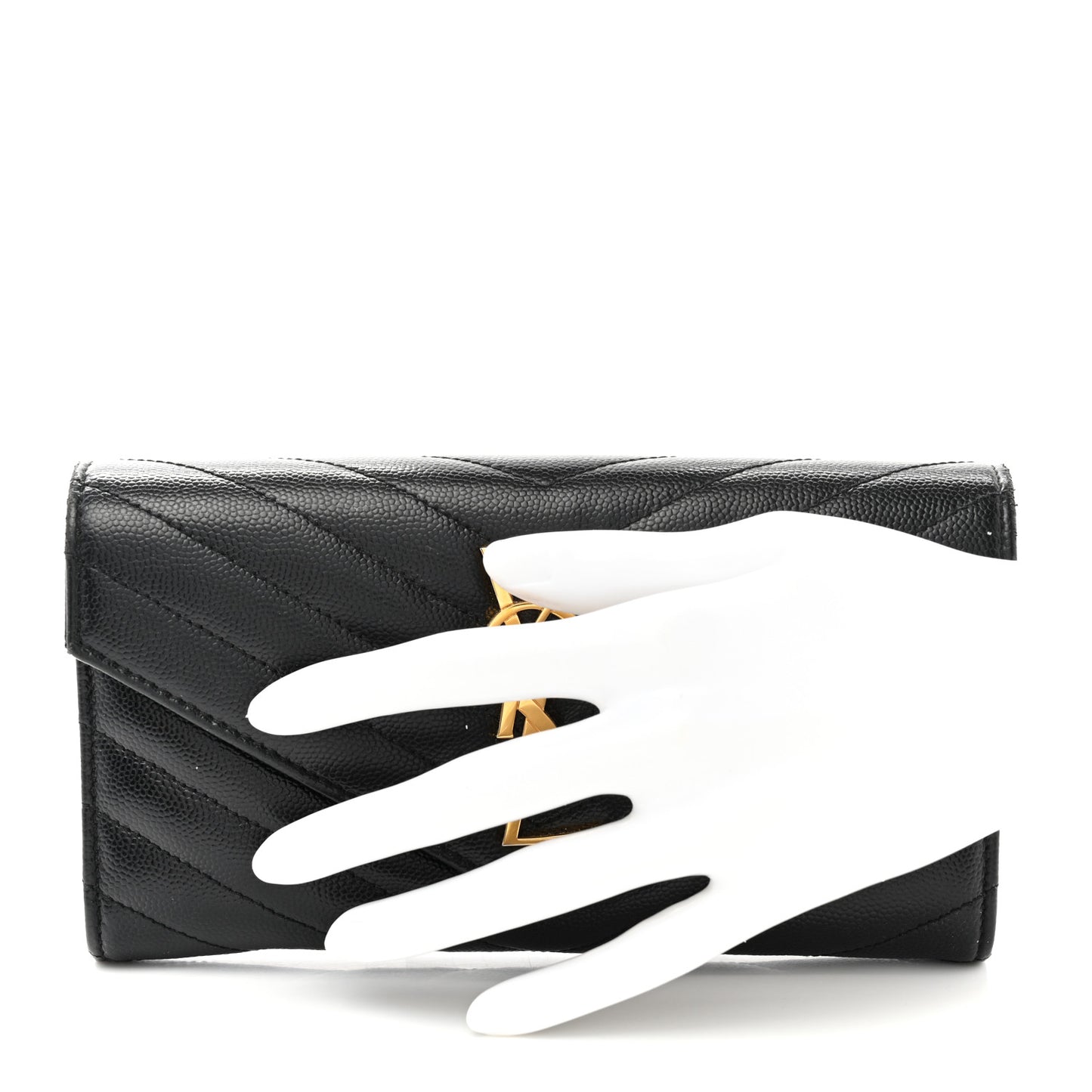Grain De Poudre Matelasse Chevron Monogram Flap Wallet Black