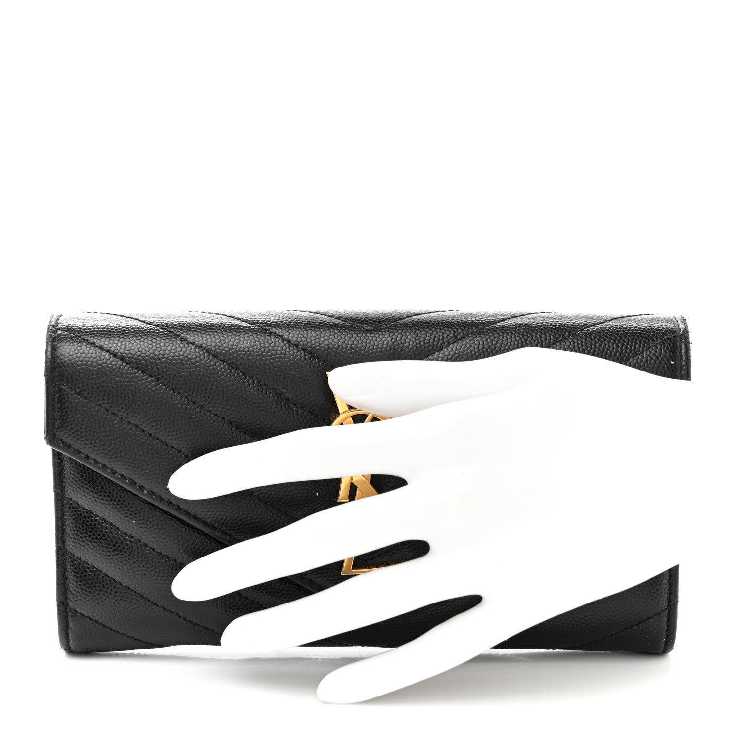 Saint Laurent Grain De Poudre Matelasse Chevron Monogram Flap Wallet Black 2 of 11