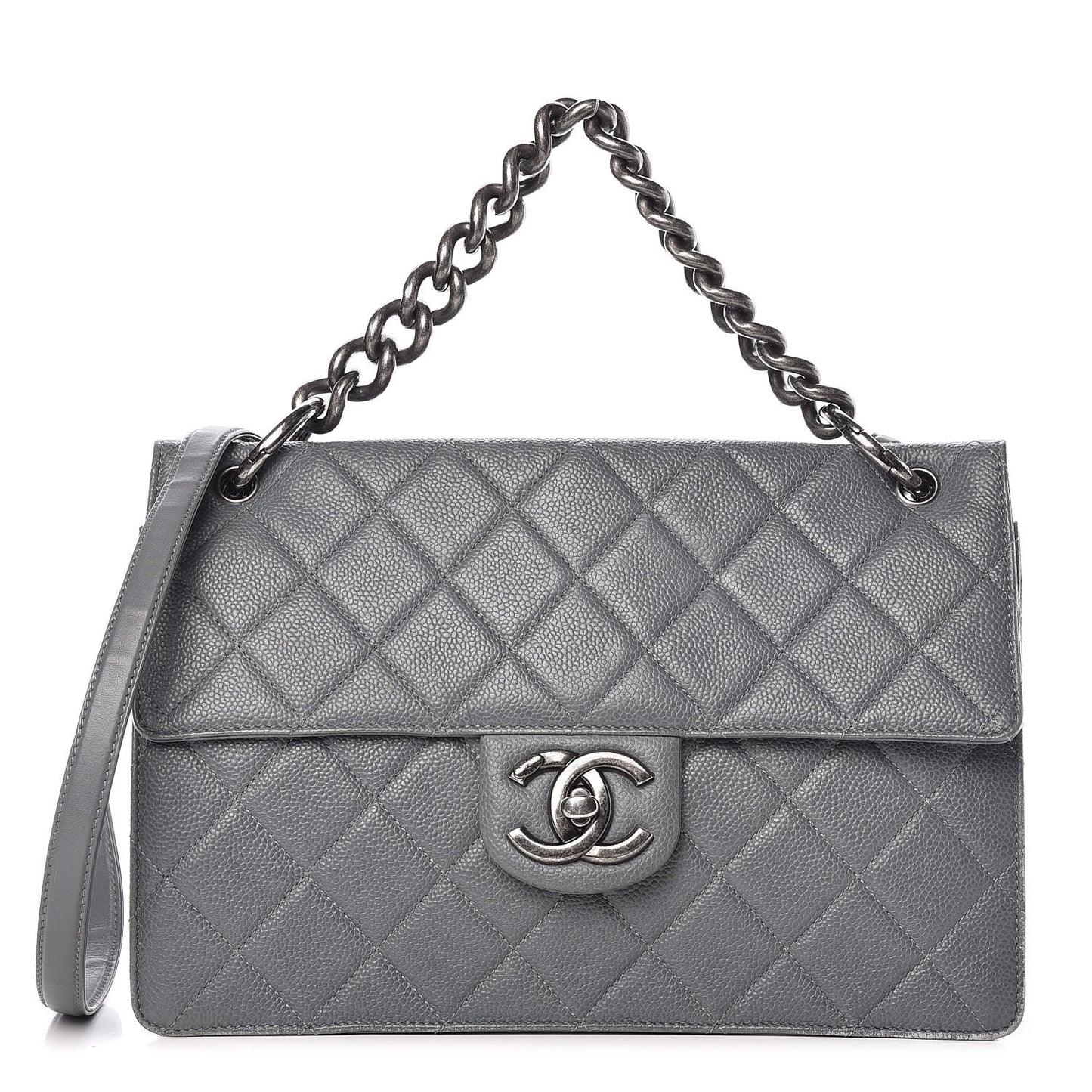 Caviar Quilted Large Retro Class Flap Grey