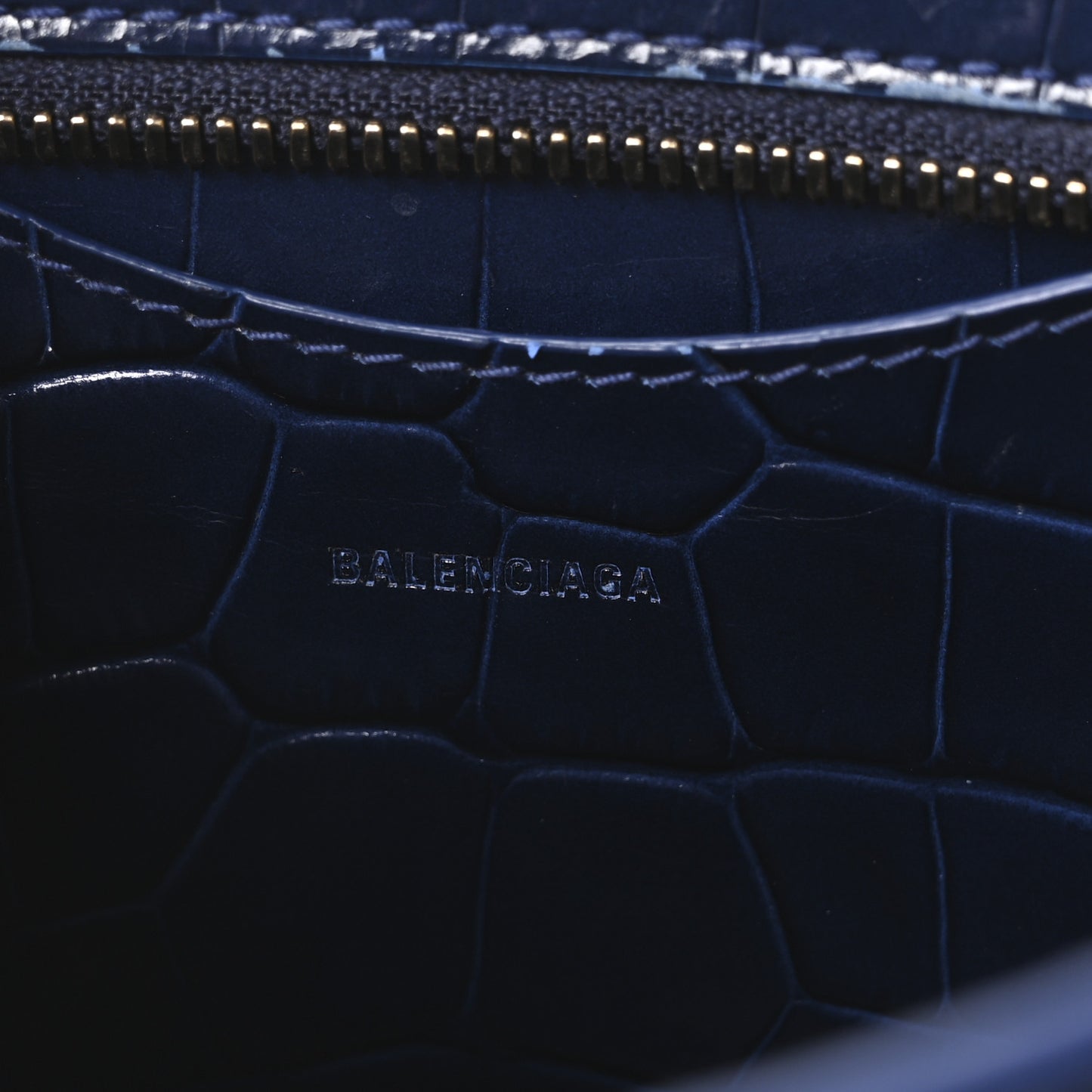 Shiny Supple Calfskin Crocodile Embossed Neo Classic Gold Hardware Mini City Navy