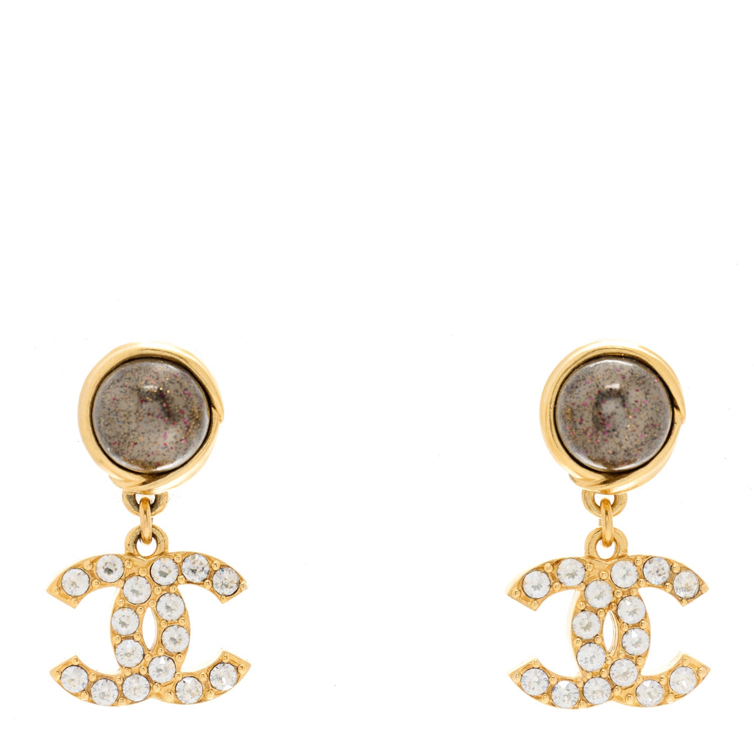 Chanel Crystal Pearl CC Drop Earrings Gold Black Gray 1 of 3