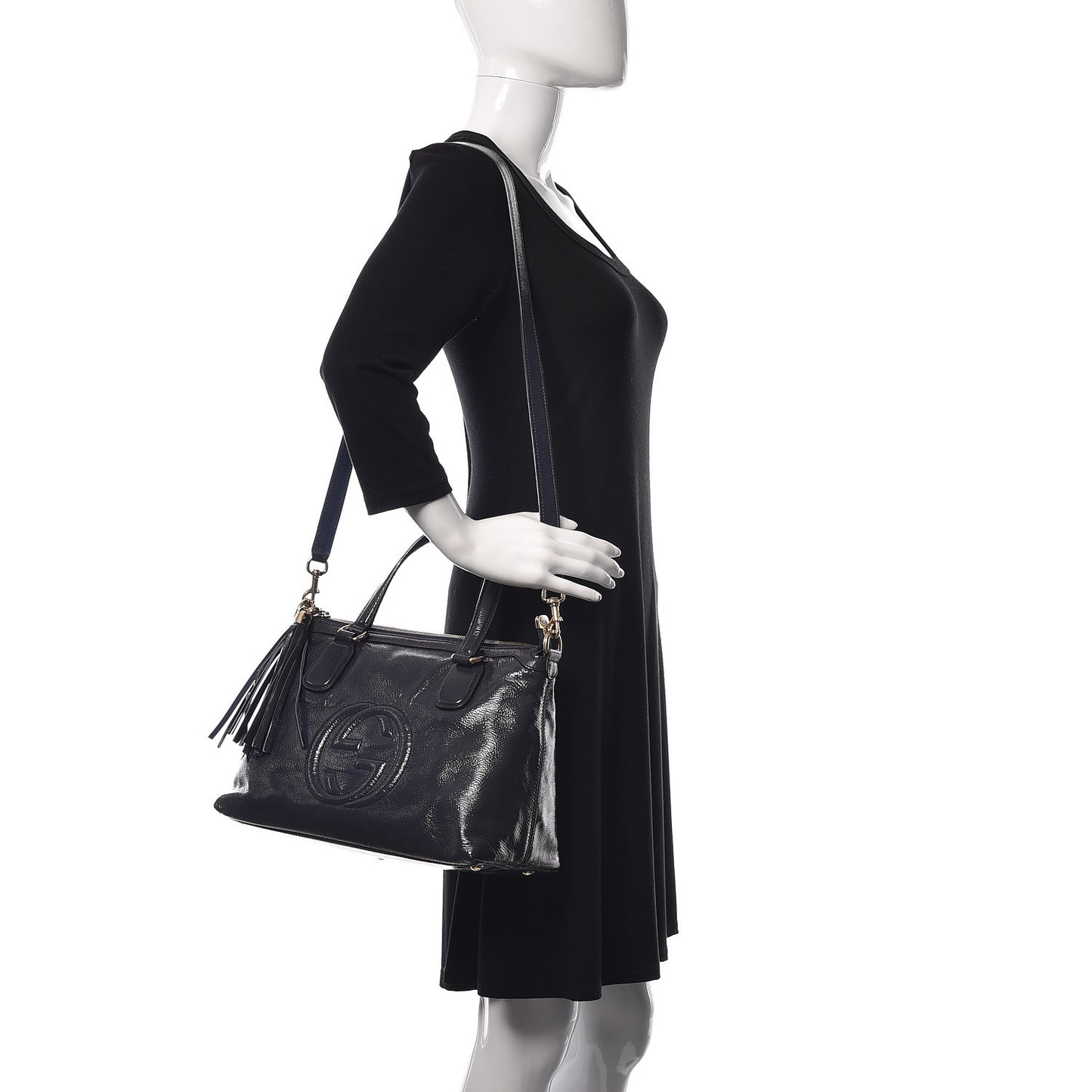 Vernice Naplack Small Soho Top Handle Satchel Uniform Blue