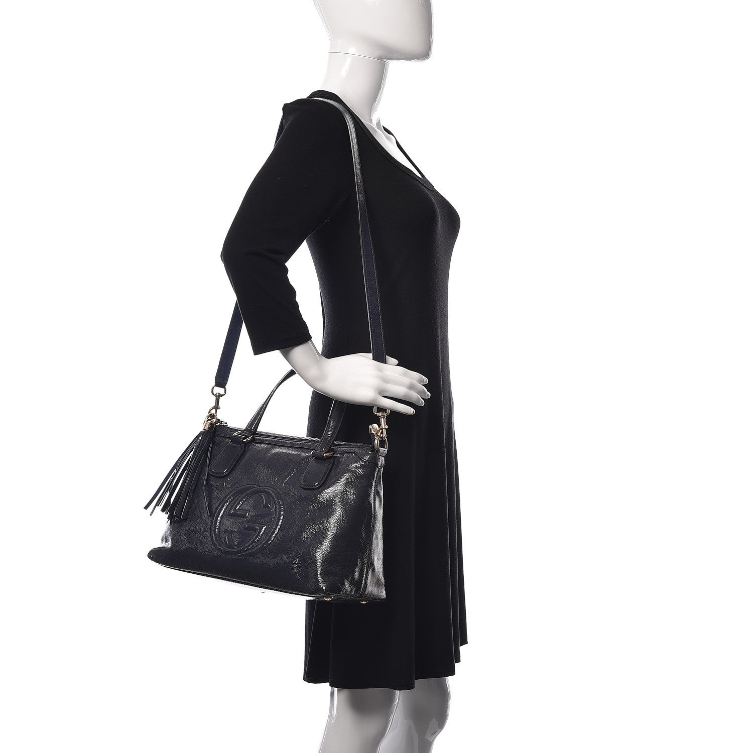 Gucci Vernice Naplack Small Soho Top Handle Satchel Uniform Blue 2 of 13