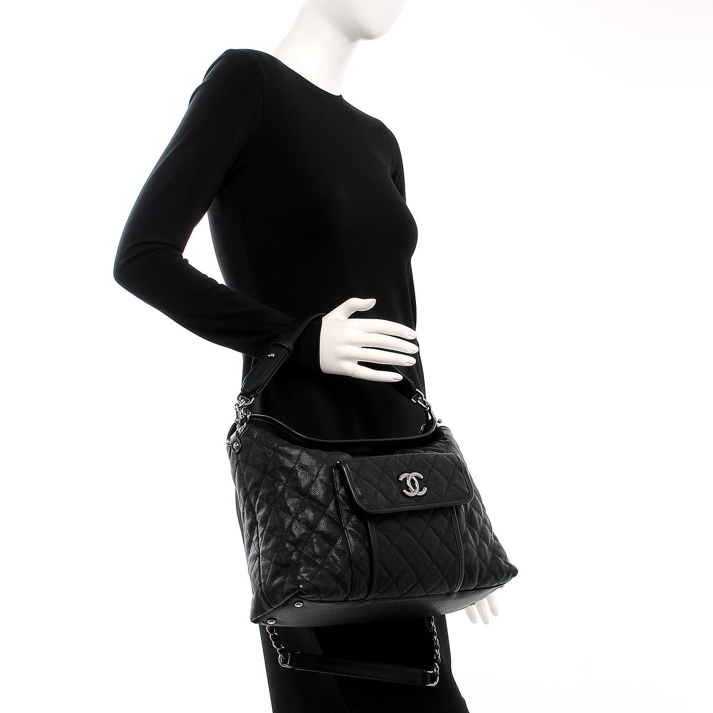 Caviar Quilted French Riviera Hobo Black