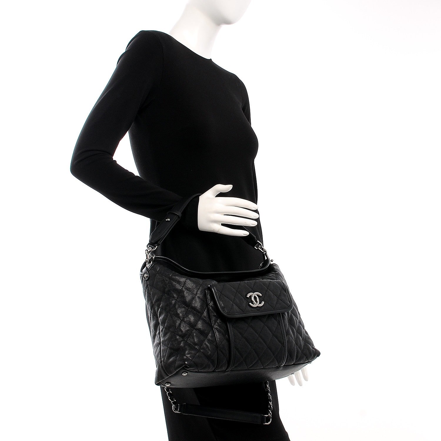 Chanel Caviar Quilted French Riviera Hobo Black 3 of 8