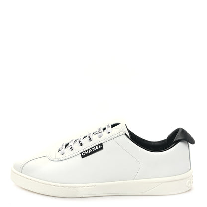 Chanel Calfskin Womens CC Sneakers 38.5 White 1 of 8