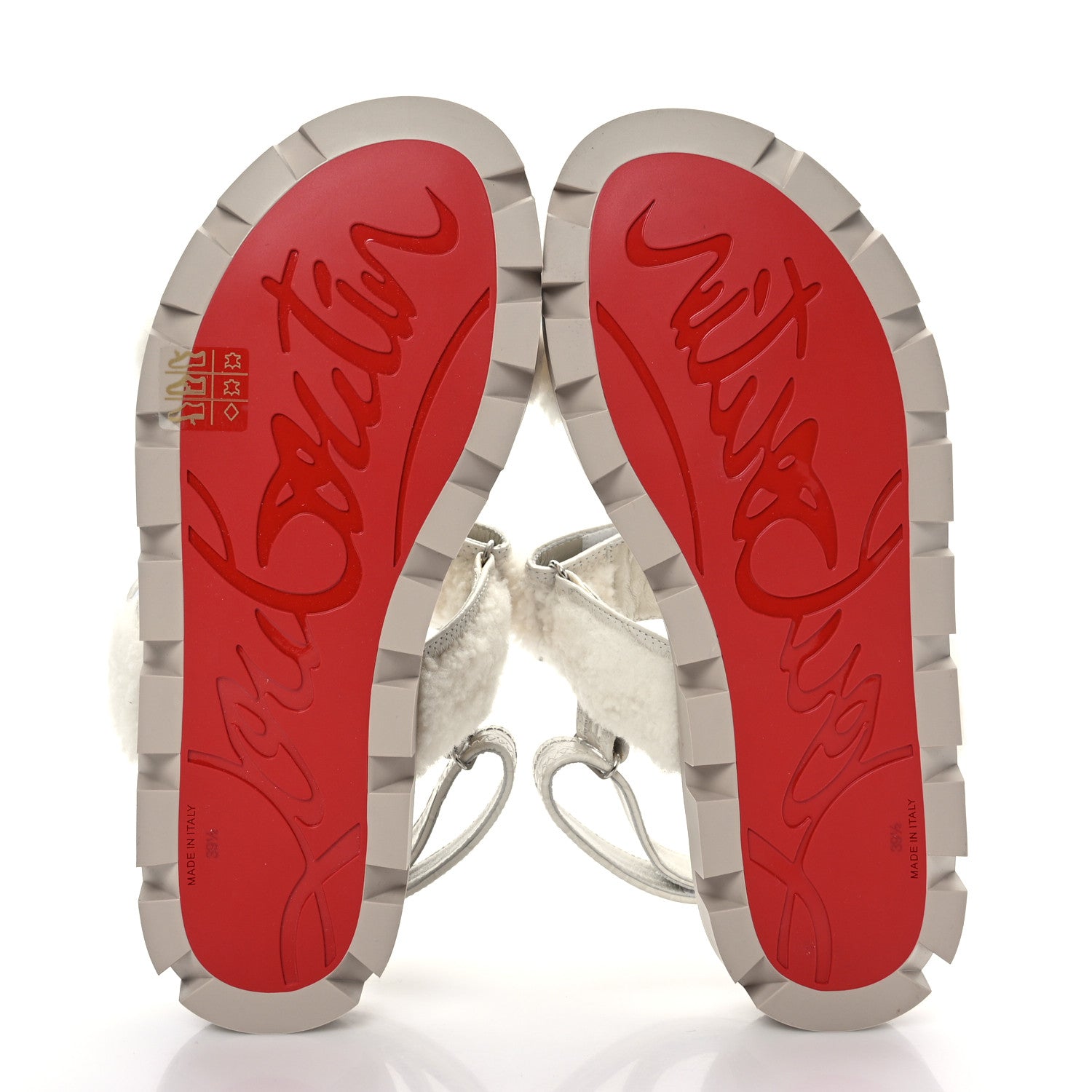 Christian Louboutin Calfskin Crocodile Embossed Lock Wool Flat Sandals 39.5 White 5 of 7