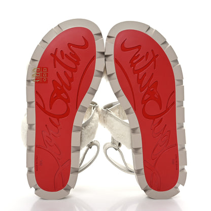 Christian Louboutin Calfskin Crocodile Embossed Lock Wool Flat Sandals 39.5 White 5 of 7