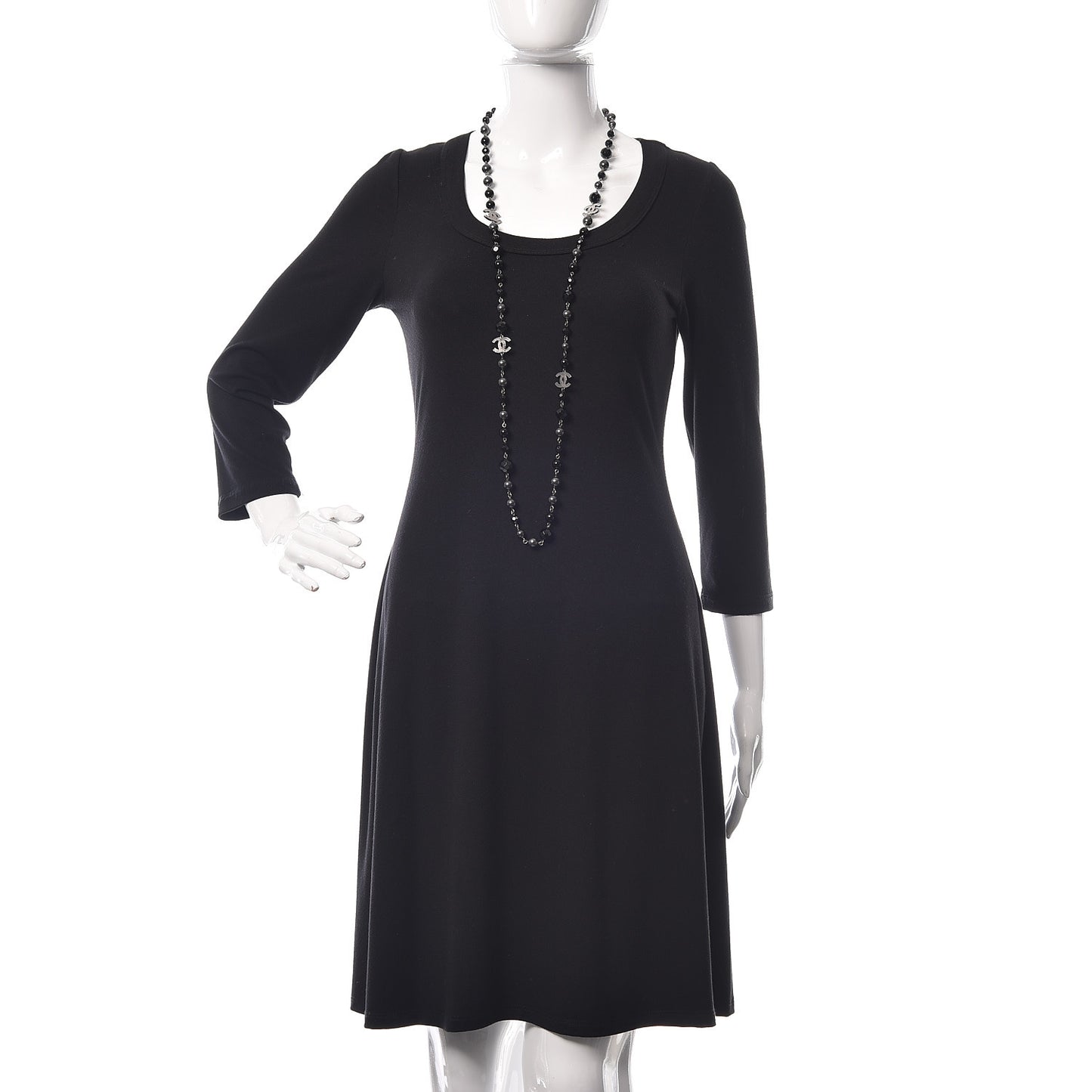 Ruthenium Pearl Beaded CC Long Necklace Black