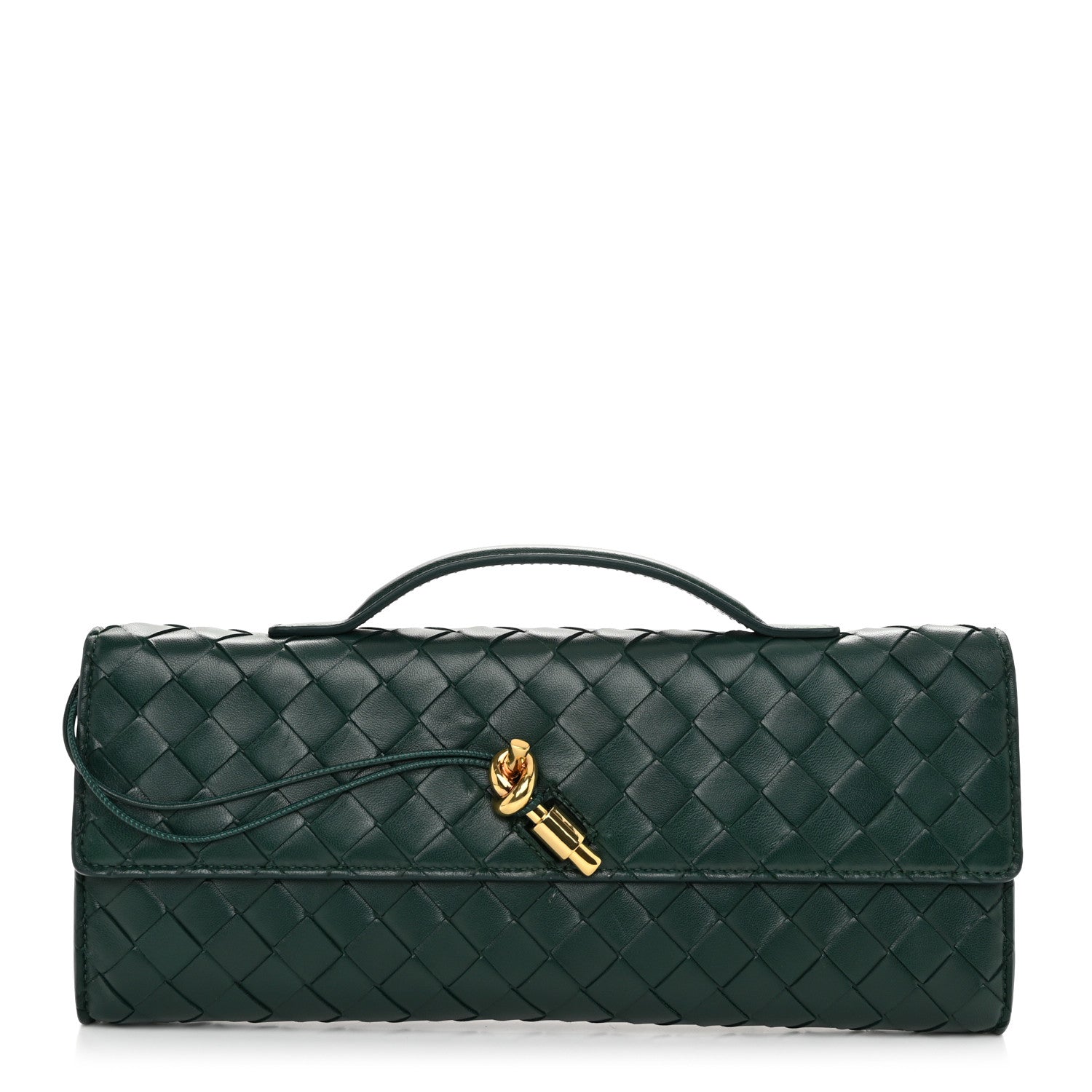 Bottega Veneta Nappa Intrecciato Long Andiamo Top Handle Clutch Emerald Green 1 of 9