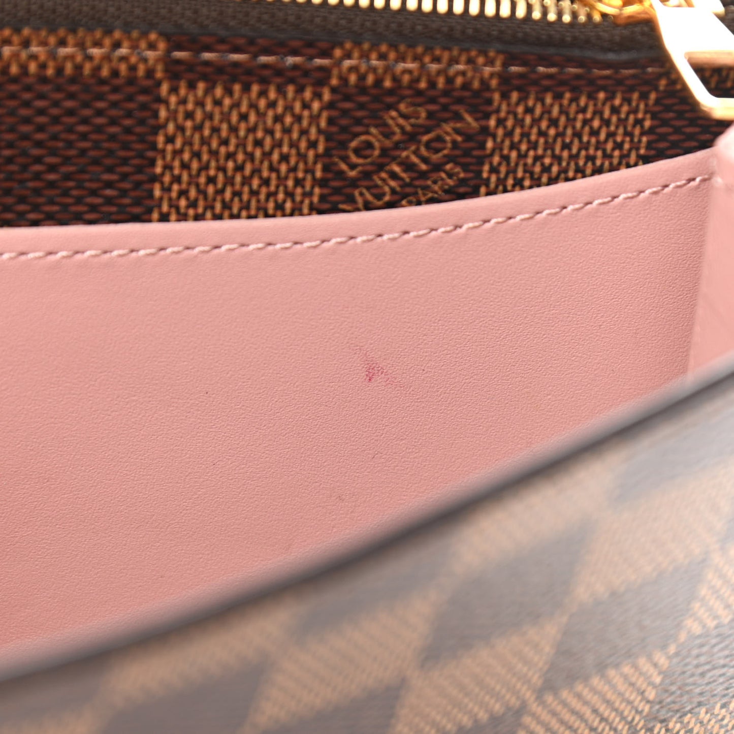 Damier Ebene Croisette Chain Wallet Rose Ballerine