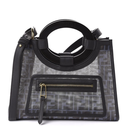 Fendi Mesh Vitello Century Cuoio FF 1974 Small Runaway Shopper Tote Azzurro Black Ebano 1 of 10