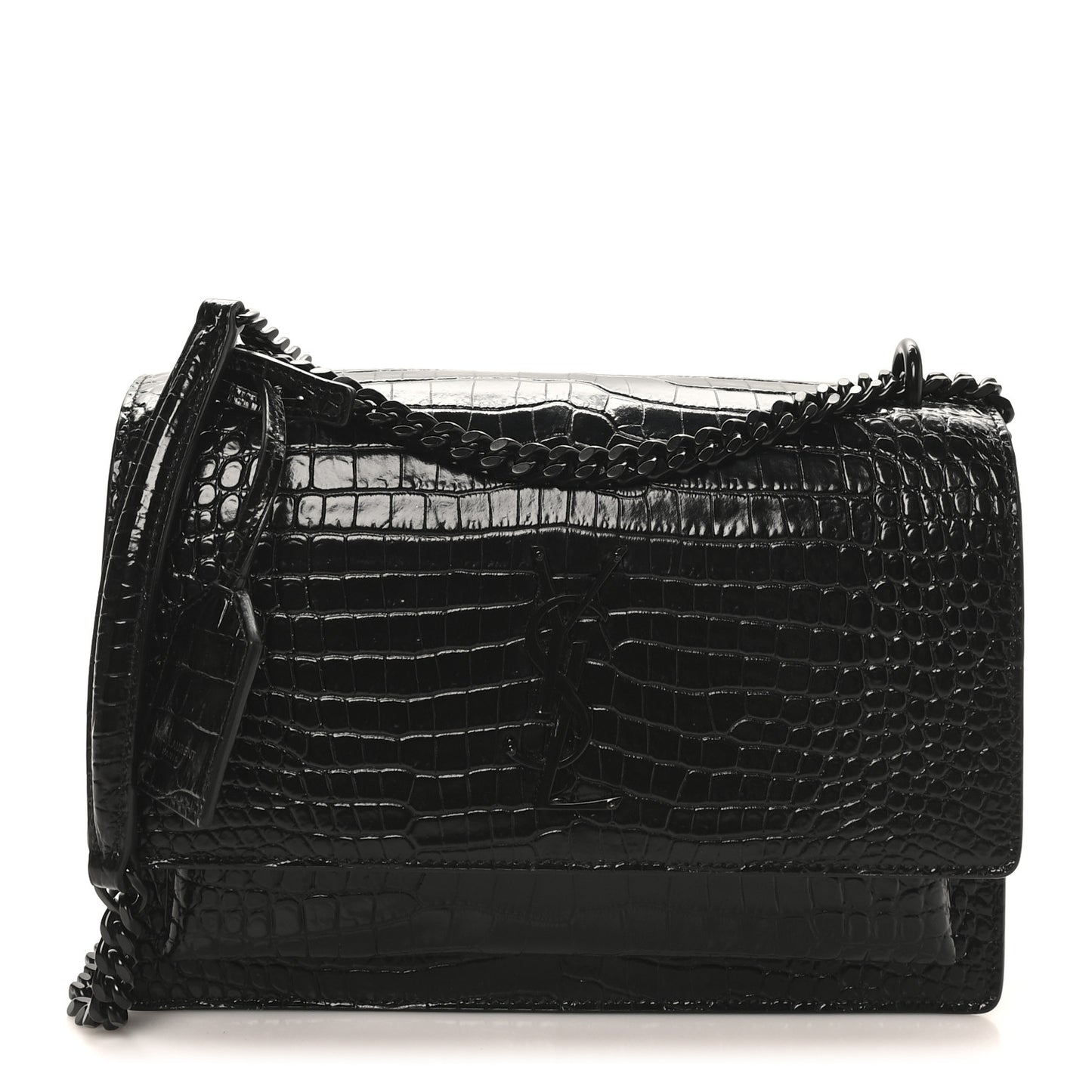 Calfskin Crocodile Embossed Medium Monochrome Monogram Sunset Black
