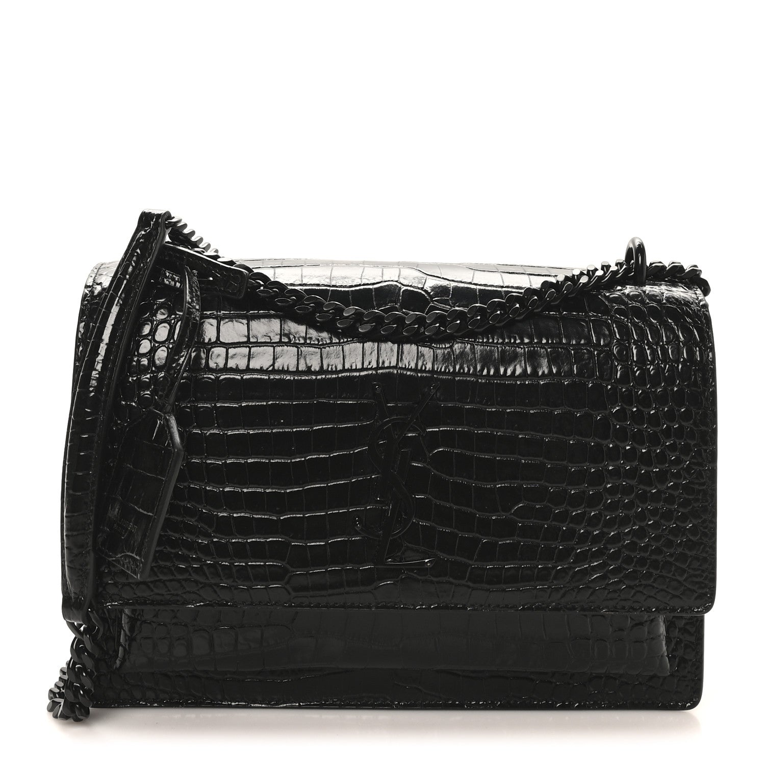 Saint Laurent Calfskin Crocodile Embossed Medium Monochrome Monogram Sunset Black 1 of 9