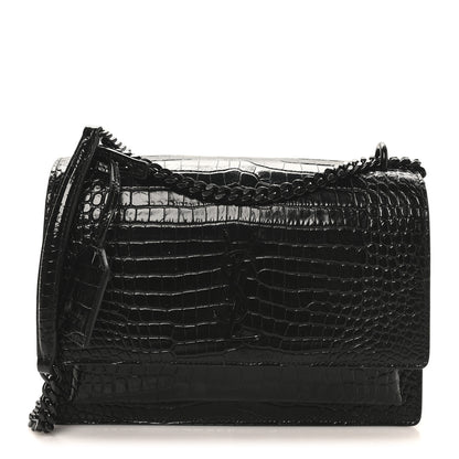 Saint Laurent Calfskin Crocodile Embossed Medium Monochrome Monogram Sunset Black 1 of 9